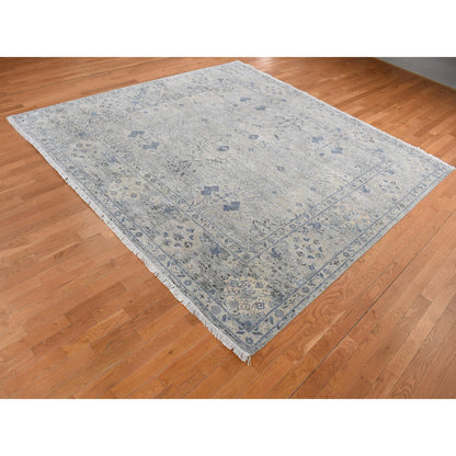 Transitional Wool & Silk Hand Knotted Rug Blue Blue 10.2X10.2 -O080892