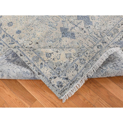 Transitional Wool & Silk Hand Knotted Rug Blue Blue 10.2X10.2 -O080892