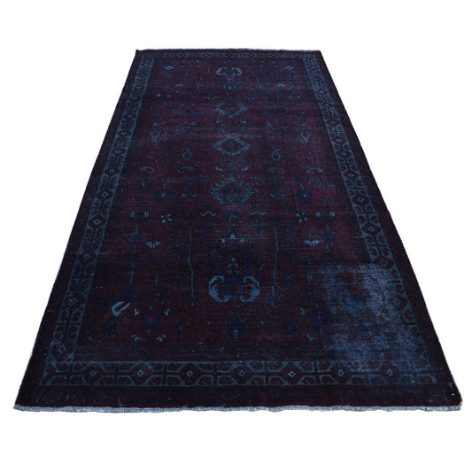Overdyed & Vintage Worn Wool Hand Knotted Rug Red Blue 5.4X9.5 -O080896