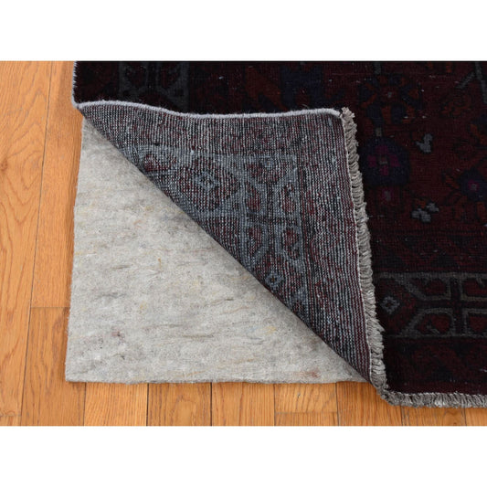 Overdyed & Vintage Worn Wool Hand Knotted Rug Red Blue 5.4X9.5 -O080896