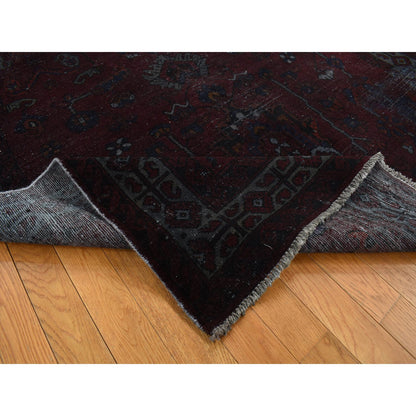 Overdyed & Vintage Worn Wool Hand Knotted Rug Red Blue 5.4X9.5 -O080896