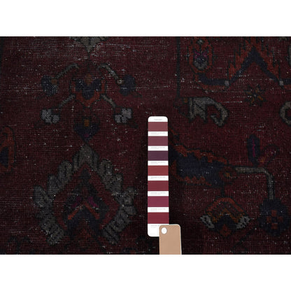Overdyed & Vintage Worn Wool Hand Knotted Rug Red Blue 5.4X9.5 -O080896