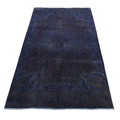 Overdyed & Vintage Wool Hand Knotted Rug Purple No Border 4.10X9.9 -O080899