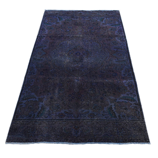 Overdyed & Vintage Wool Hand Knotted Rug Purple No Border 4.10X9.9 -O080899