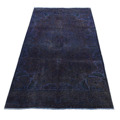 Overdyed & Vintage Wool Hand Knotted Rug Purple No Border 4.10X9.9 -O080899
