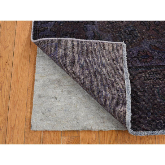 Overdyed & Vintage Wool Hand Knotted Rug Purple No Border 4.10X9.9 -O080899