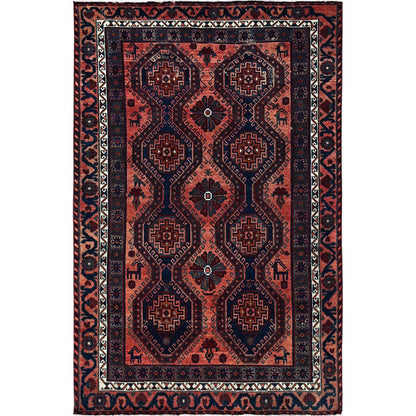 Overdyed & Vintage Wool Hand Knotted Rug Orange 4.10x7.10 -O0808