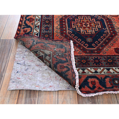 Overdyed & Vintage Wool Hand Knotted Rug Orange 4.10x7.10 -O0808