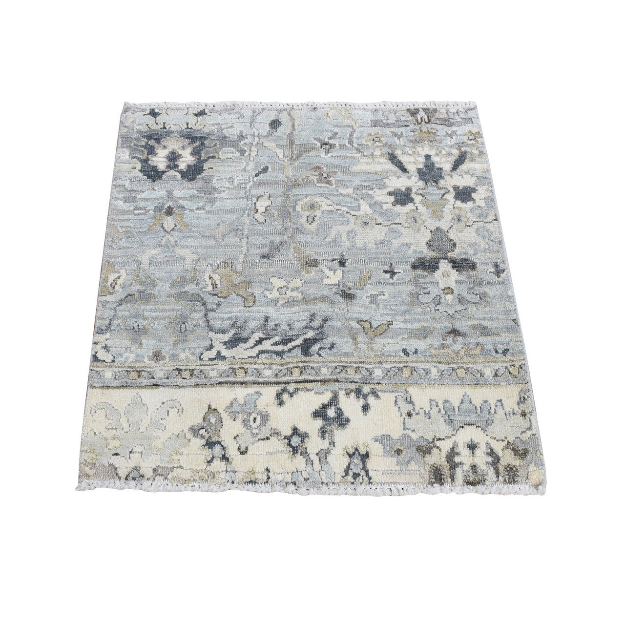 Gray 2'0" x 2'1" Oushak And Peshawar Hand knotted Wool/Silk Rug - Sku: O080907