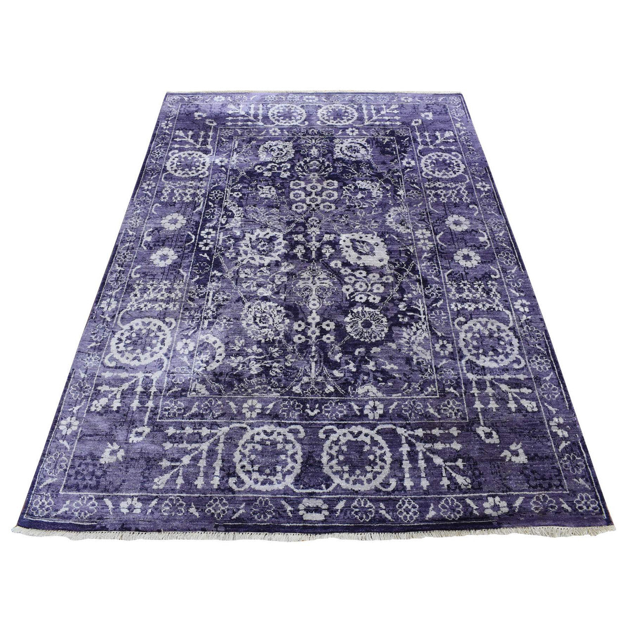 Purple 4'10" x 6'8" Transitional Hand knotted Wool/Silk Rug - Sku: O080908