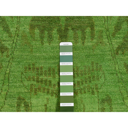 Overdyed & Vintage Wool Hand Knotted Rug Green No Border 4.2X10.5 -O080909