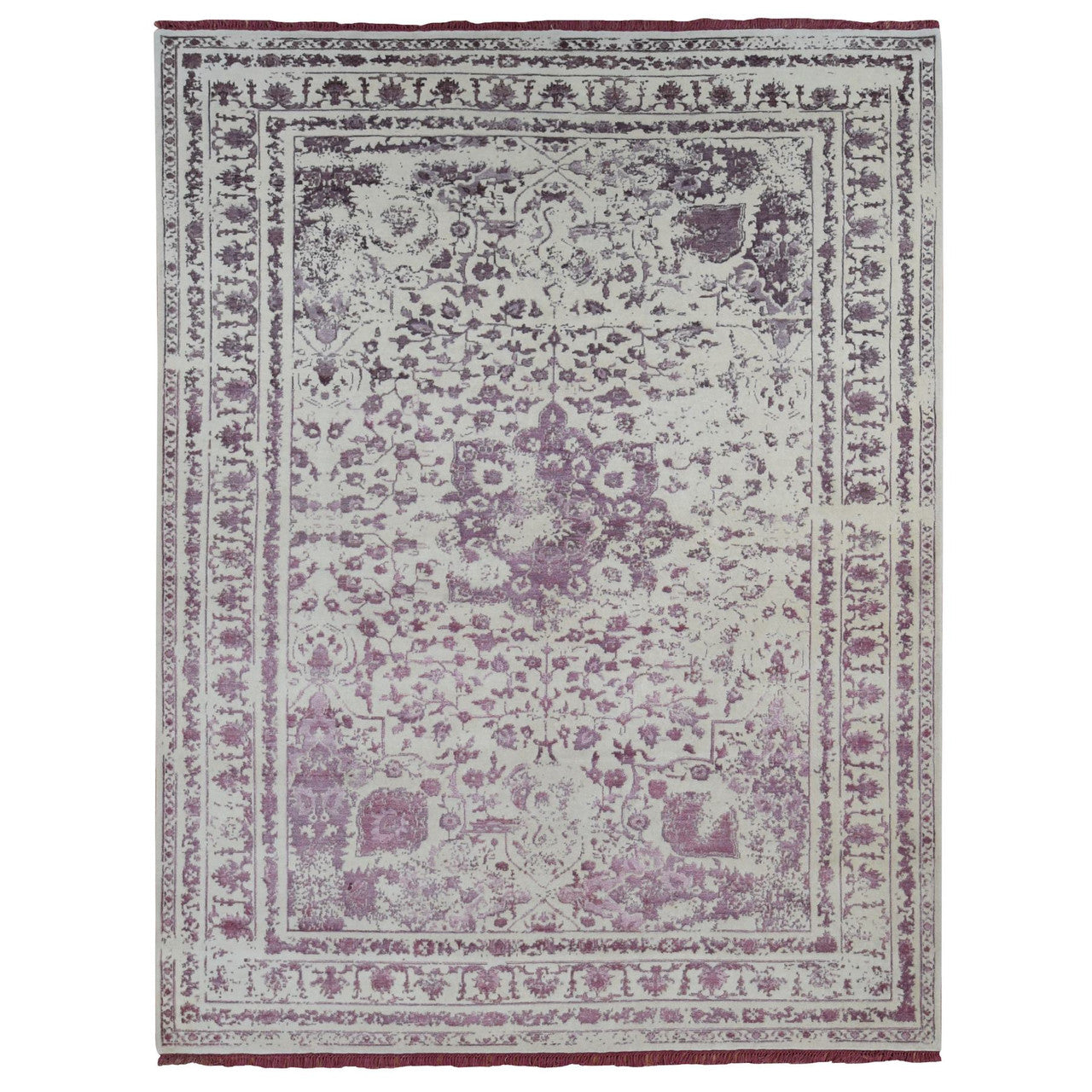 Ivory 9'2" x 12'1" Transitional Hand knotted Wool/Silk Rug - Sku: O080910