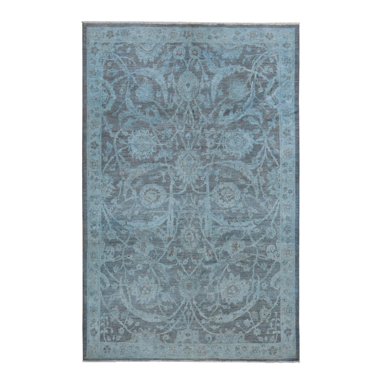 Blue 5'9" x 9'0" Wash Vintage & Wash Hand knotted Wool Rug - Sku: O080917