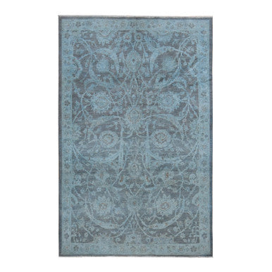 White Wash Vintage & Silver Wash Wool Hand Knotted Rug Blue Blue 5.9X9.0 -O080917