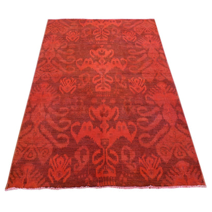 Overdyed & Vintage Wool Hand Knotted Rug Red No Border 5.2X8.3 -O080920