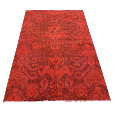 Overdyed & Vintage Wool Hand Knotted Rug Red No Border 5.2X8.3 -O080920