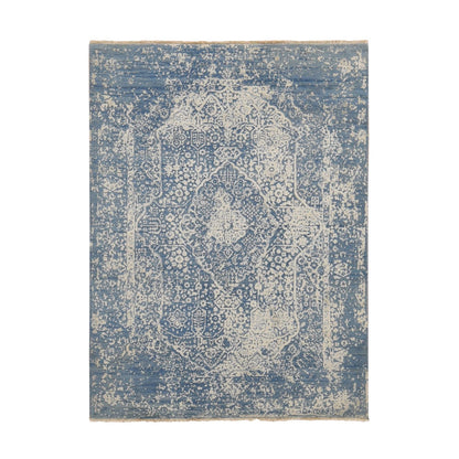 Transitional Wool & Silk Hand Knotted Rug Blue No Border 5.1X7.0 -O080927