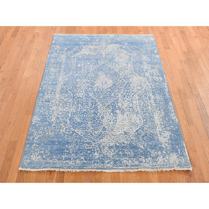 Transitional Wool & Silk Hand Knotted Rug Blue No Border 5.1X7.0 -O080927