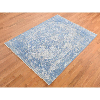Transitional Wool & Silk Hand Knotted Rug Blue No Border 5.1X7.0 -O080927