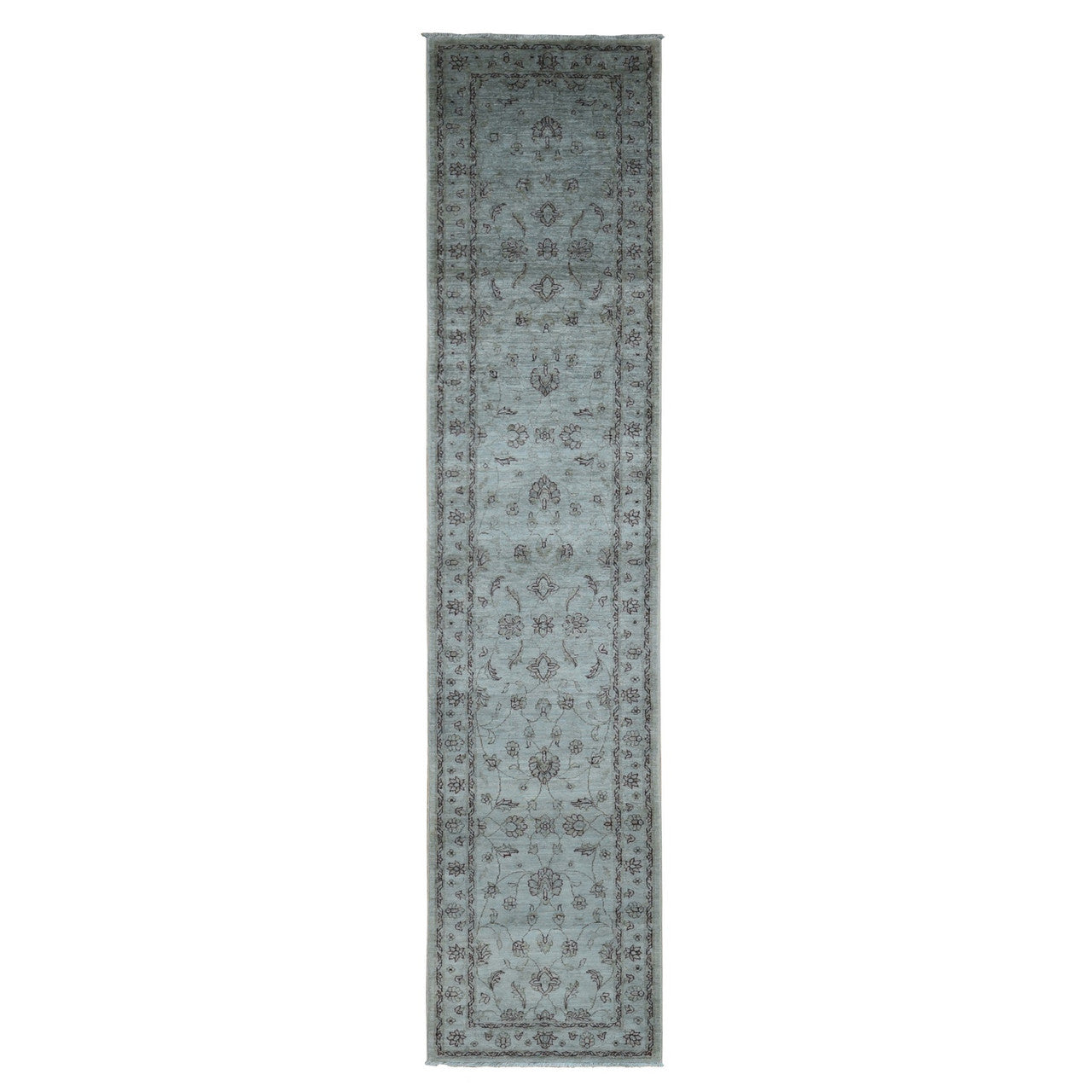 Gray 2'8" x 13'0" Overdyed & Vintage Hand knotted Wool Rug - Sku: O080932