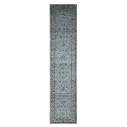 Overdyed & Vintage Wool Hand Knotted Rug Grey Silver 2.8X13.0 -O080932