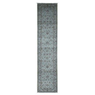 Overdyed & Vintage Wool Hand Knotted Rug Grey Silver 2.8X13.0 -O080932