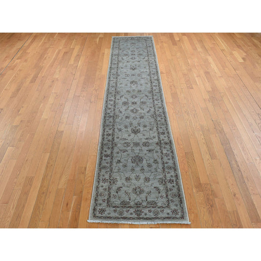 Overdyed & Vintage Wool Hand Knotted Rug Grey Silver 2.8X13.0 -O080932