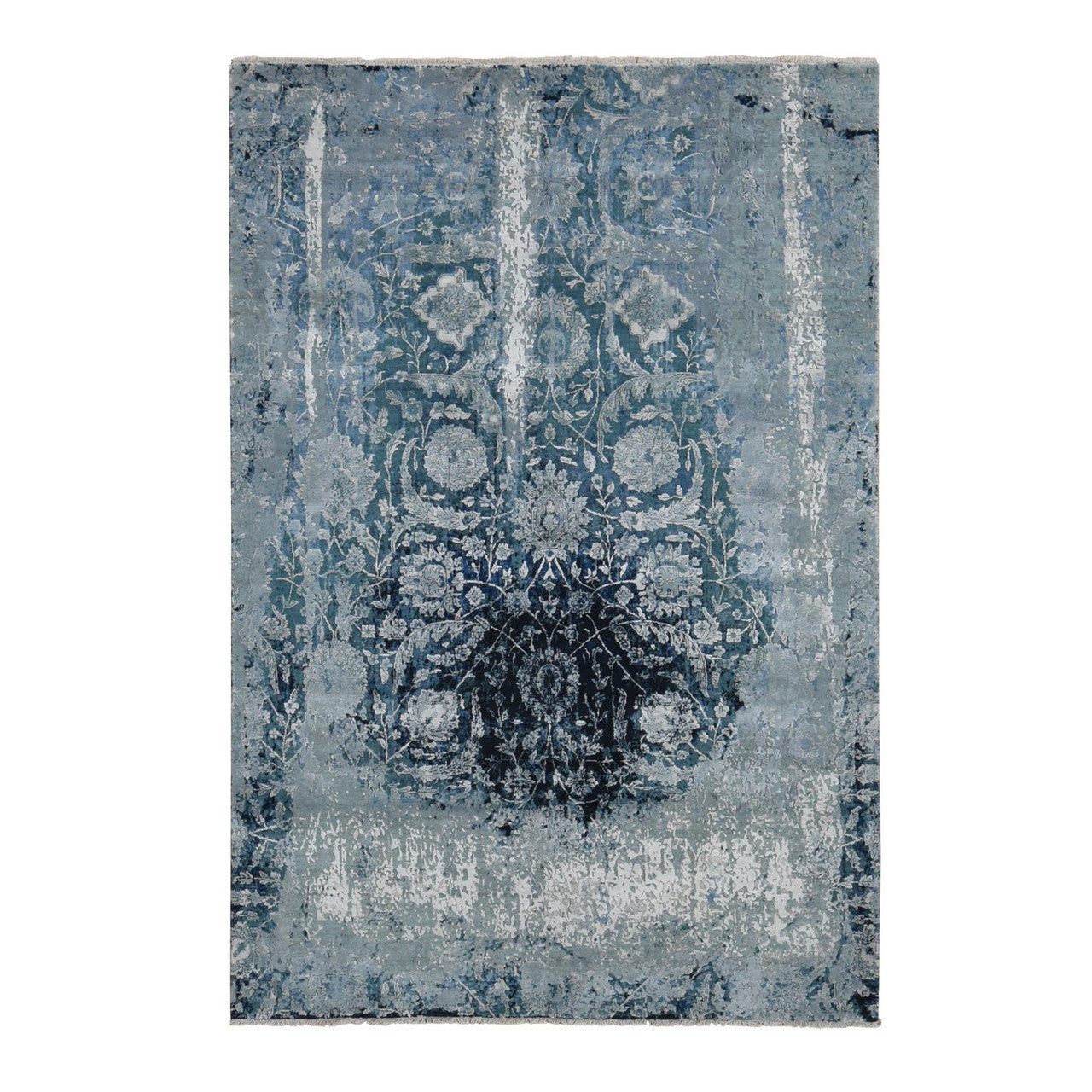 Gray 6'1" x 9'1" Transitional Hand knotted Wool/Silk Rug - Sku: O080938