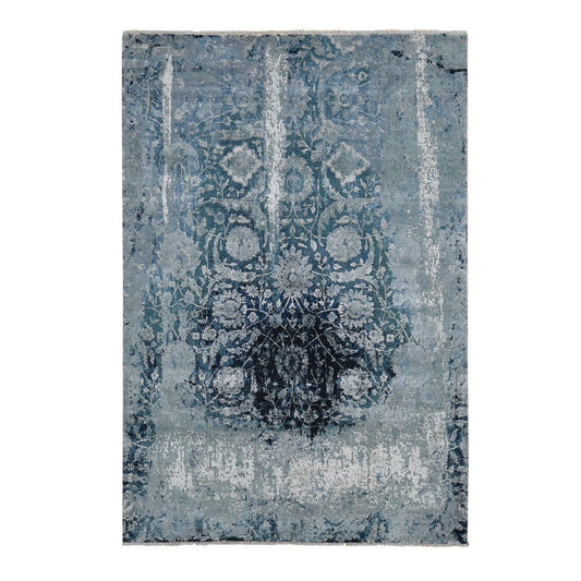 Transitional Wool & Silk Hand Knotted Rug Grey No Border 6.1X9.1 -O080938