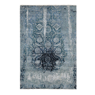 Transitional Wool & Silk Hand Knotted Rug Grey No Border 6.1X9.1 -O080938