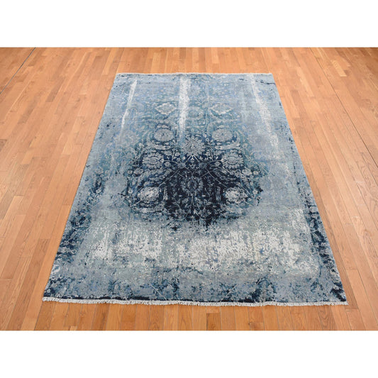 Transitional Wool & Silk Hand Knotted Rug Grey No Border 6.1X9.1 -O080938