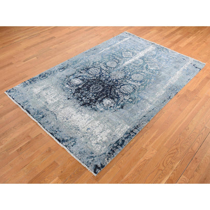 Transitional Wool & Silk Hand Knotted Rug Grey No Border 6.1X9.1 -O080938