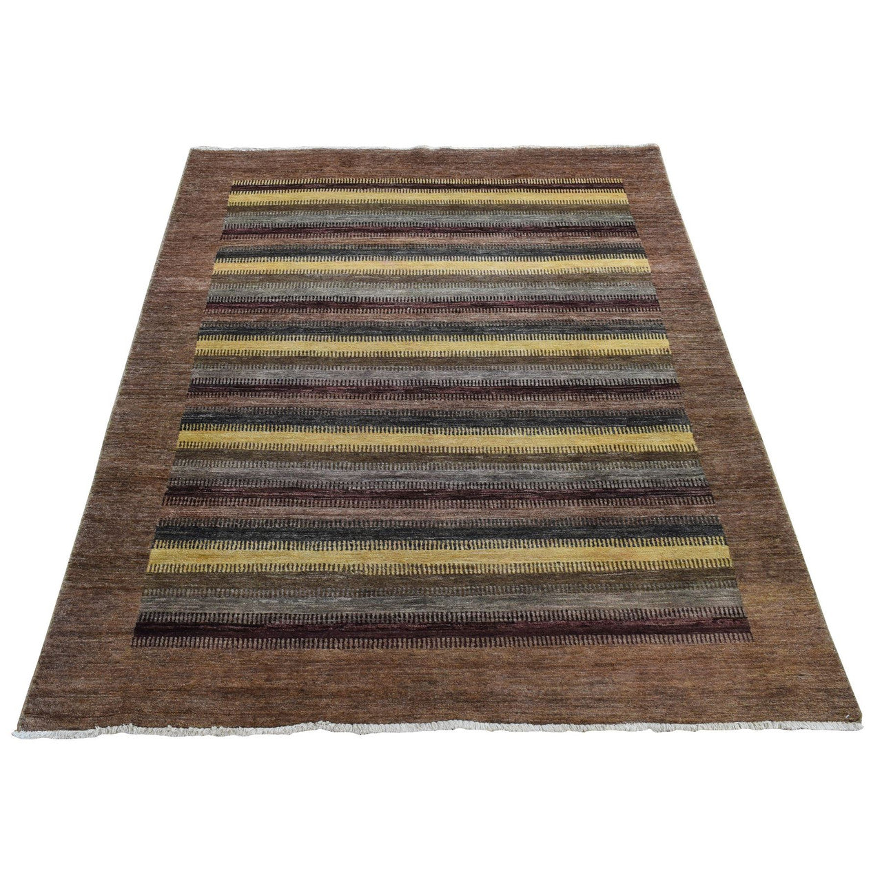 Brown 5'4" x 7'8" Modern and Contemporary Hand knotted Wool/Silk Rug - Sku: O080940