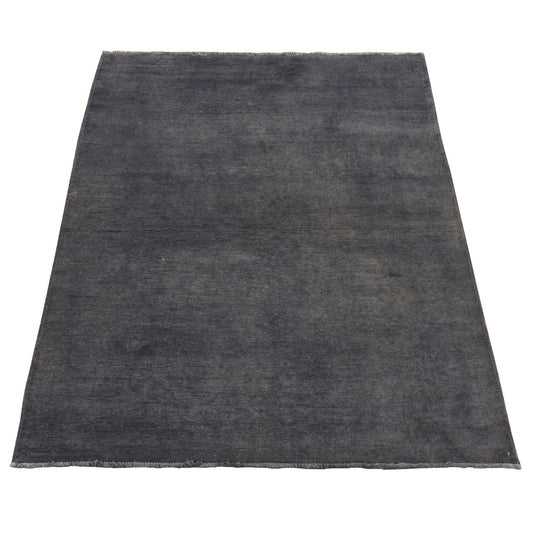 Overdyed & Vintage Wool Hand Knotted Rug Grey No Border 4.1X5.10 -O080950