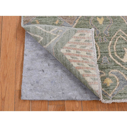 Tribal & Geometric Wool Hand Knotted Rug Green No Border 5.1X7.1 -O080961
