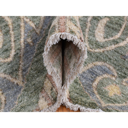 Tribal & Geometric Wool Hand Knotted Rug Green No Border 5.1X7.1 -O080961