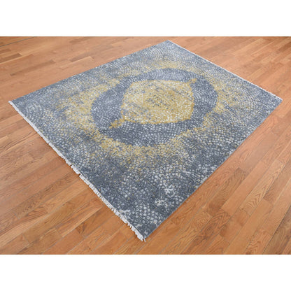 Transitional Wool & Pure Silk Hand Knotted Rug Grey No Border 5.2X7.0 -O080962