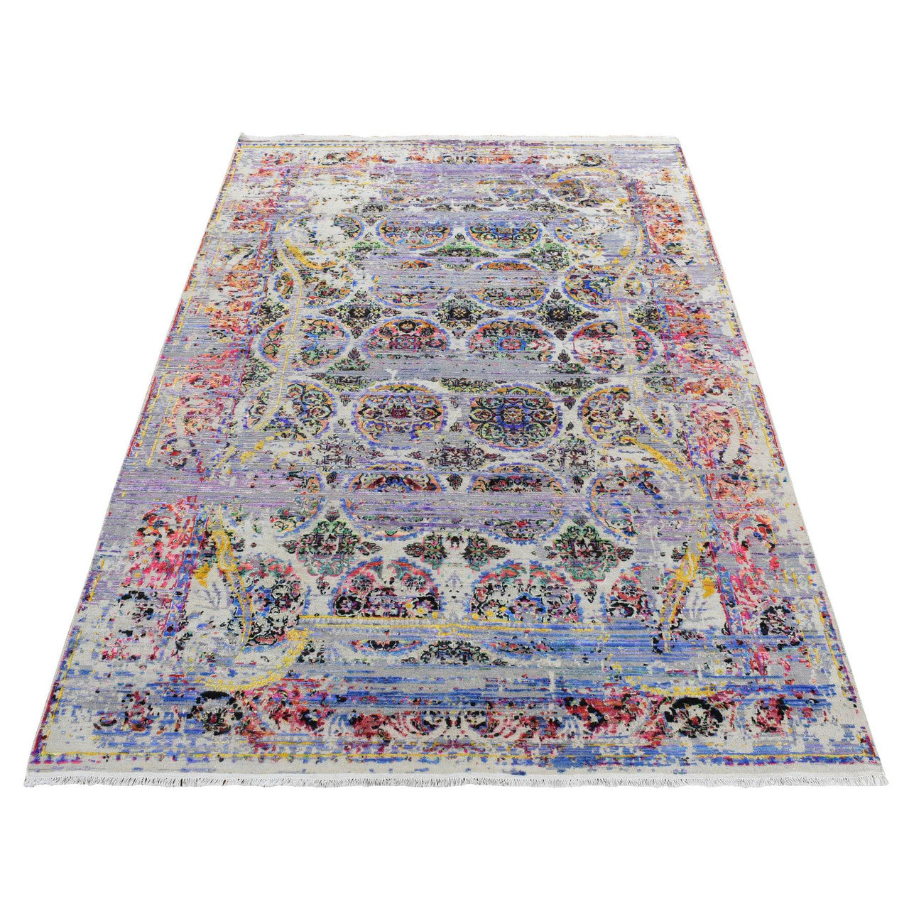 Gray 6'0" x 9'1" Modern and Contemporary Hand knotted Wool/Silk Rug - Sku: O080965