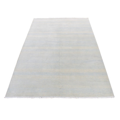 Modern and Contemporary Wool & Silk Hand Knotted Rug Blue 6.0x9.3 -O080966