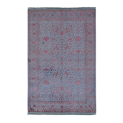 Fine Oriental Wool & Silk Hand Knotted Rug Pink No Border 5.9X9.0 -O080967