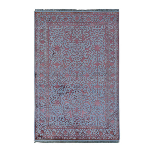 Fine Oriental Wool & Silk Hand Knotted Rug Pink No Border 5.9X9.0 -O080967
