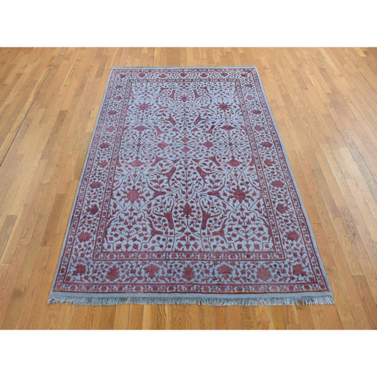 Fine Oriental Wool & Silk Hand Knotted Rug Pink No Border 5.9X9.0 -O080967
