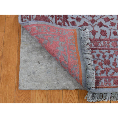 Fine Oriental Wool & Silk Hand Knotted Rug Pink No Border 5.9X9.0 -O080967