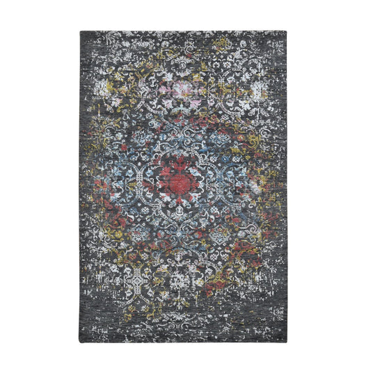 Transitional Wool & Silk Hand Knotted Rug Black No Border 6.1X9.2 -O080969