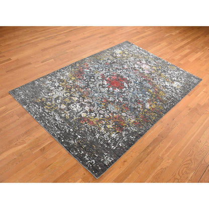 Transitional Wool & Silk Hand Knotted Rug Black No Border 6.1X9.2 -O080969