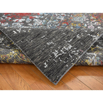 Transitional Wool & Silk Hand Knotted Rug Black No Border 6.1X9.2 -O080969