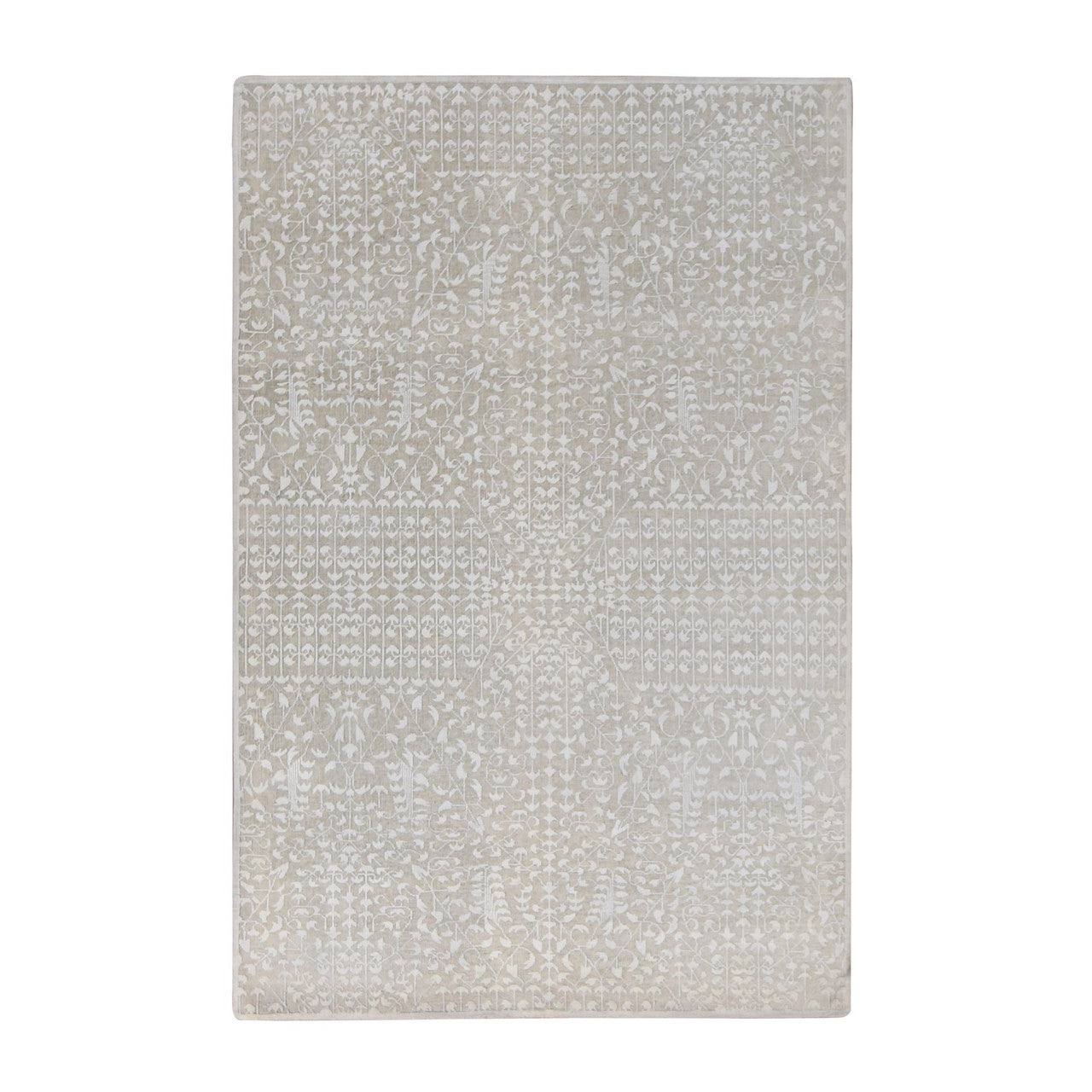 Ivory 6'1" x 9'4" Modern and Contemporary Hand knotted Wool/Silk Rug - Sku: O080971