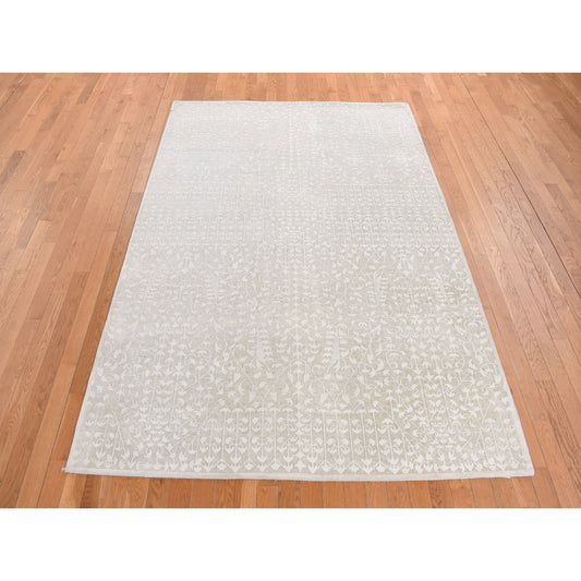 Modern and Contemporary Wool & Silk Hand Knotted Rug Ivory No Border 6.1X9.4 -O080971