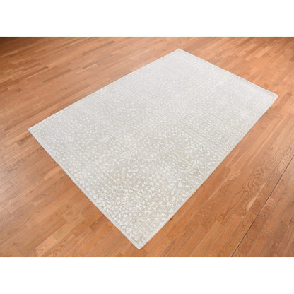 Modern and Contemporary Wool & Silk Hand Knotted Rug Ivory No Border 6.1X9.4 -O080971