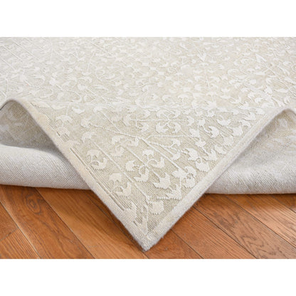 Modern and Contemporary Wool & Silk Hand Knotted Rug Ivory No Border 6.1X9.4 -O080971